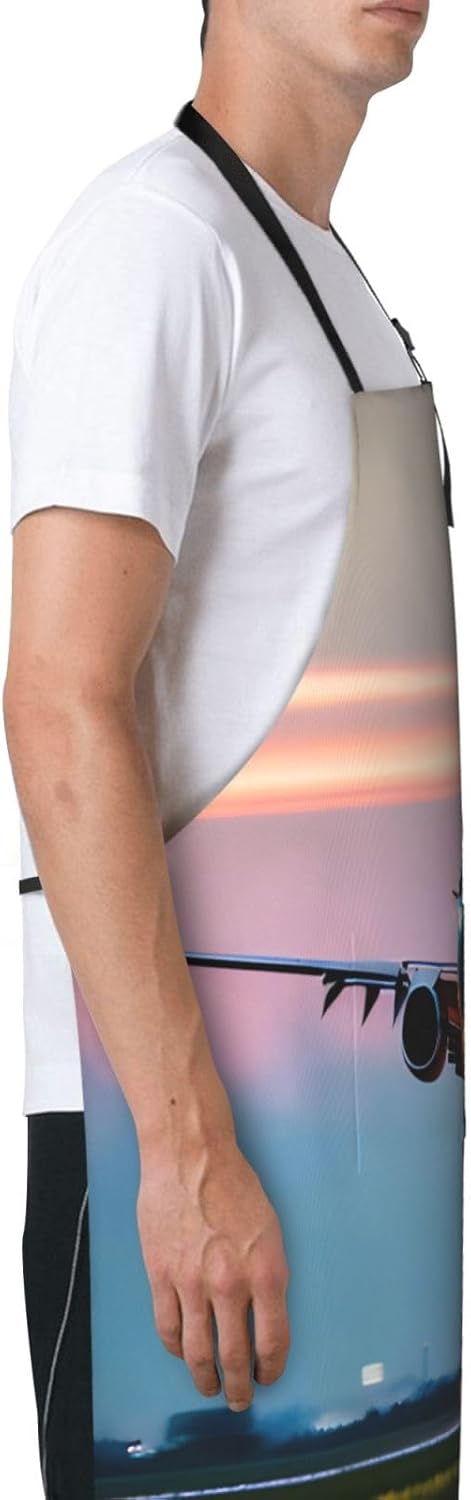 Airplane in The Evening Lights Print Laundry apron 28x33 In Waterproof