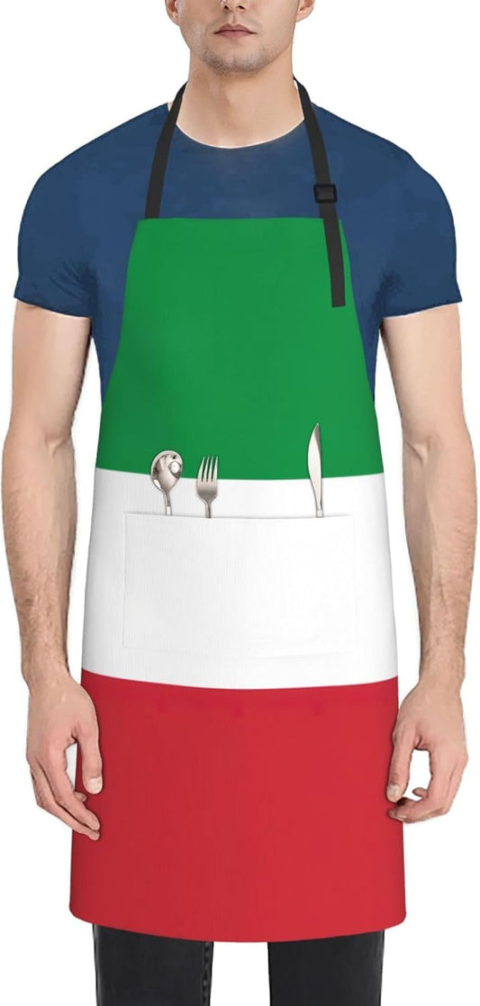 Italian flag print Waterproof chef's apron with pocket apron for kitchen cooking baking barbecue and gardening