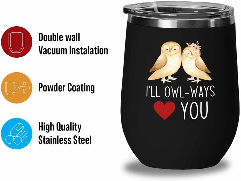Bird Lover Blue Edition Wine Tumbler 12oz - I'll owl-ways love you - Hummingbird Nest Cage Parrot Dad Gardening Outdoor Birdwatcher Feeder