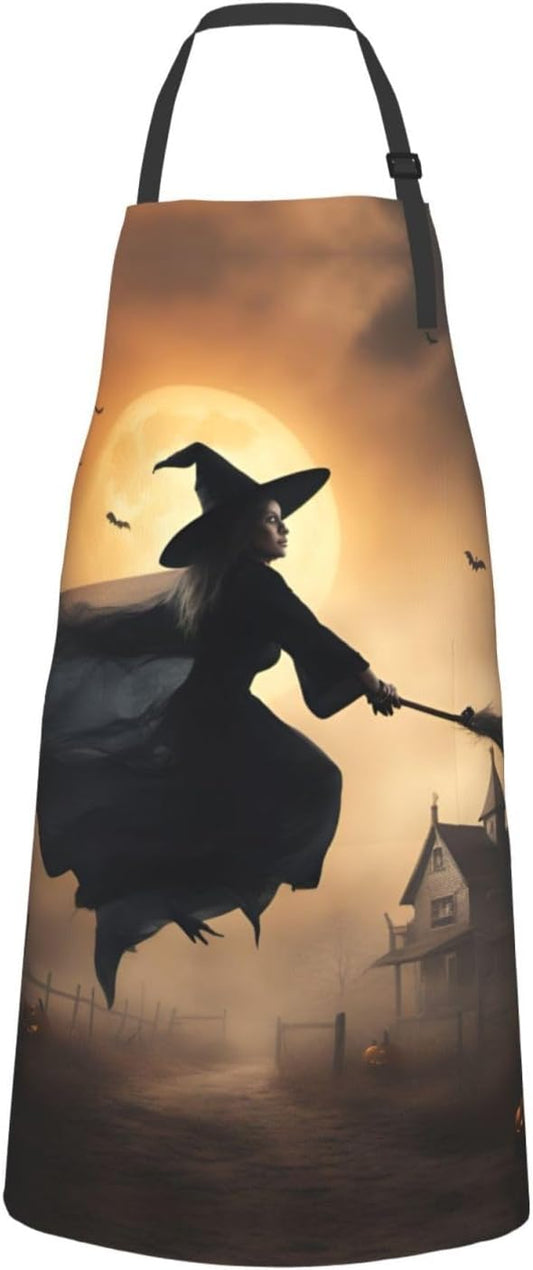 Halloween Witch Flying 2 print Waterproof chef's apron with pocket apron for kitchen cooking baking barbecue and gardening