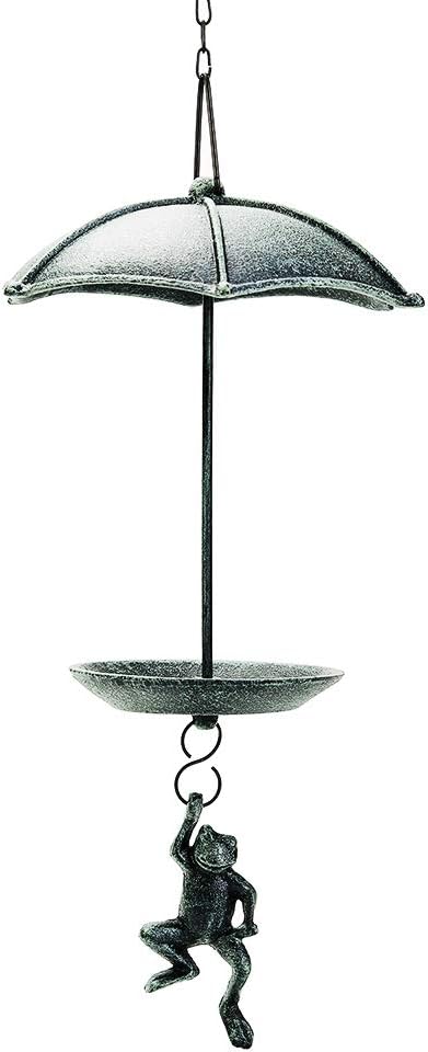 Sungmor Decorative Hanging Bird Feeder, Waterproof Cast Iron Bird Bath, Unique Vintage Green Lovely Frog Skydiving Design, An Excellent Addition to Any Garden Decor