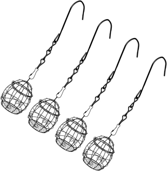 Milisten 4pcs Outdoor Metal Hanging Wild Bird Feeders with Chain for Garden Yard, Iron Cage Fat Ball Food Holder Suitable for Backyard Bird Feeding