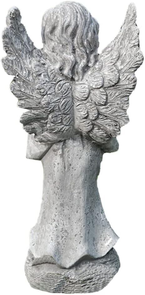 Resin Small Angel Birdfeeder Statuary with Bird Decor,Distressed Bird Feeder Stand for Indoor Outdoor