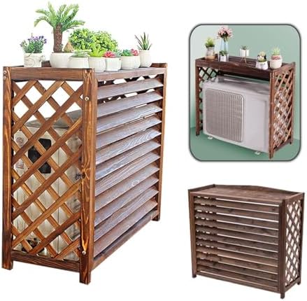 Solid Wood Air Conditioning Flower Stand, Waterproof Dustproof Air Conditioner Fence Screen, Plant Stand Air Conditioner Fence, Thickened Wooden Board Air Cond