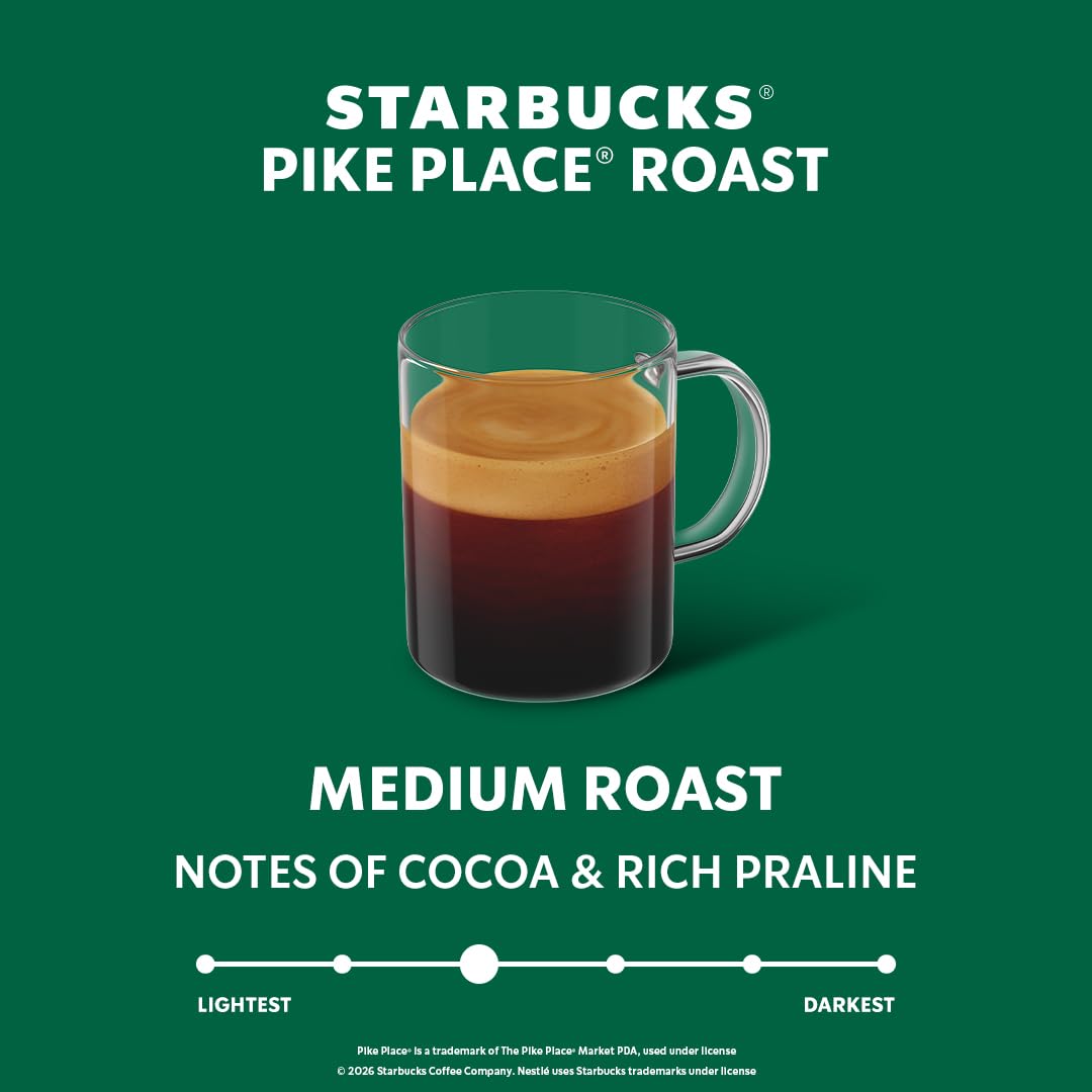 Starbucks 네스프레소 버츄오, 파이크 플레이스, 미디엄 로스트 커피 30개입 커피 포드, 221.1g(7.8온스)