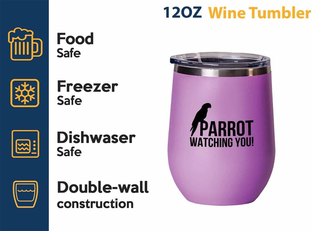 Birding Pink Edition Wine Tumbler 12oz - Parrot watching you - Bird Feeder Backyard Birdwatcher Gifts Birding Bird Lover