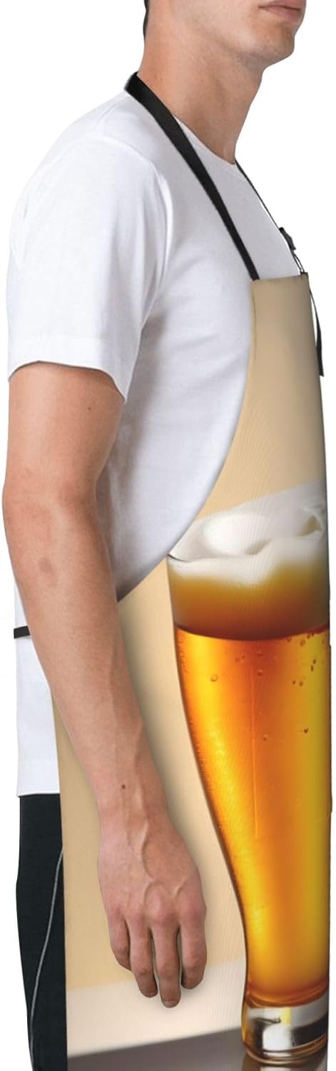 Beer foam Print Laundry apron 28x33 In Waterproof Kitchen Apron with Pockets for Cooking Baking