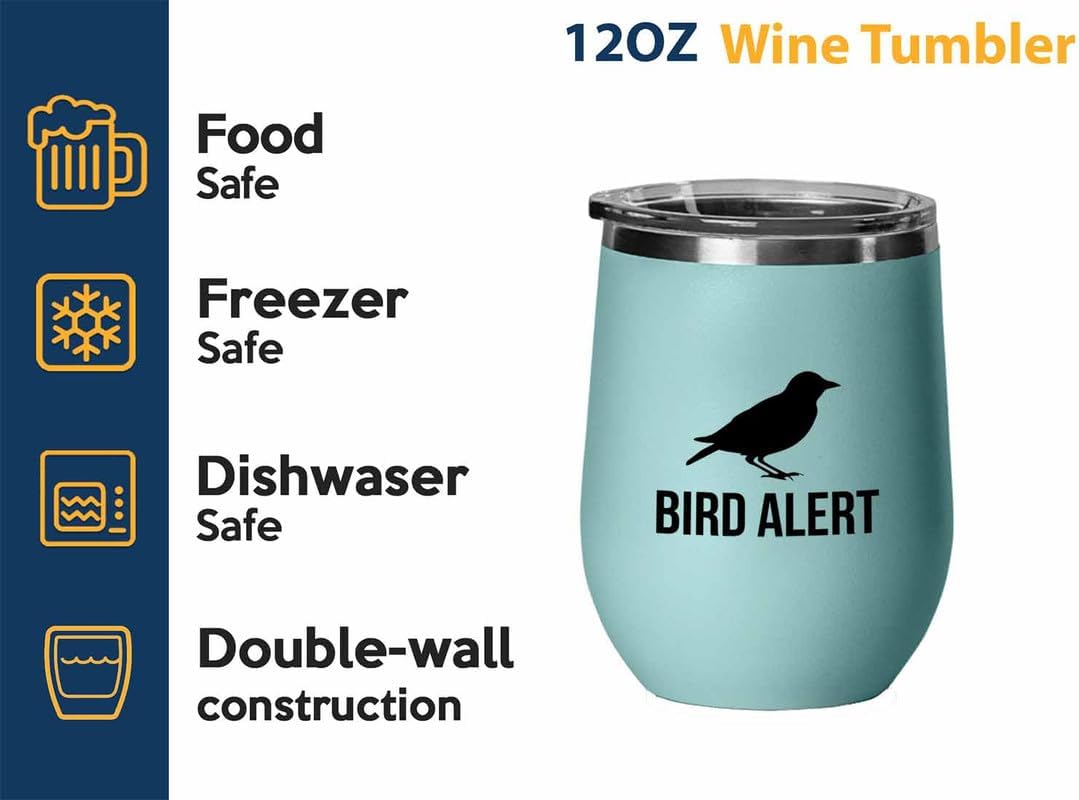 Birding Teal Edition Wine Tumbler 12oz - Bird alert - Bird Feeder Backyard Birdwatcher Gifts Birding Bird Lover