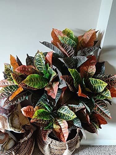 One 3 Foot Indoor Outdoor Artificial Croton Palm Tree Bush UV Rated Potted Plant
