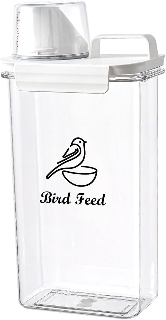 Bird Seed Storage Container Portable,2.5L/3 Qt Airtight Pet Food Container with Measuring Cup,Bird Food Container for Wild Bird Sunflower Seed-BPA Free Transparent