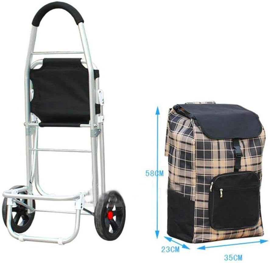 Shopping Tote Cart, Shopping Trolley, Foldable Grocery Cart, Folding Laundry, Pull Cart with Wheels, Fabric Bag, Aluminum Frame(D)