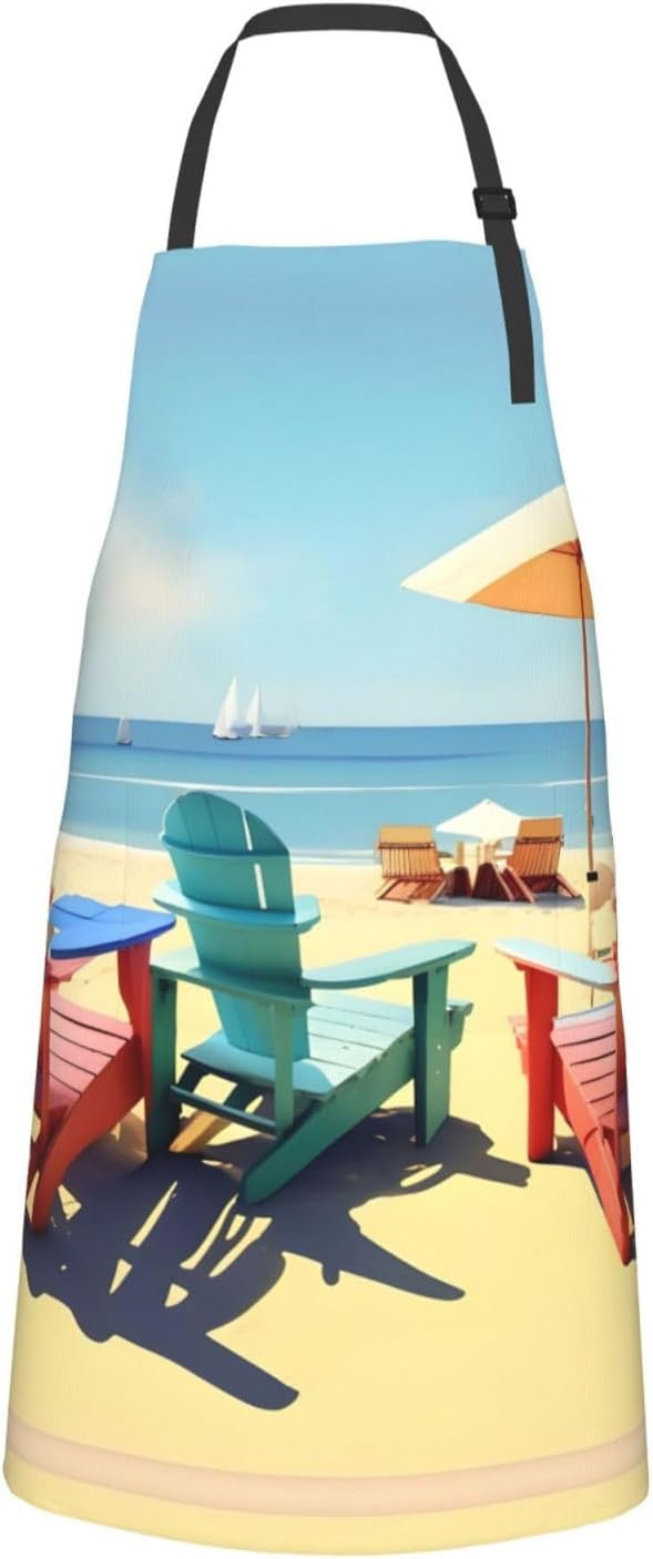 Beach Chairs and Scenery Print Laundry apron 28x33 In Waterproof Kitch