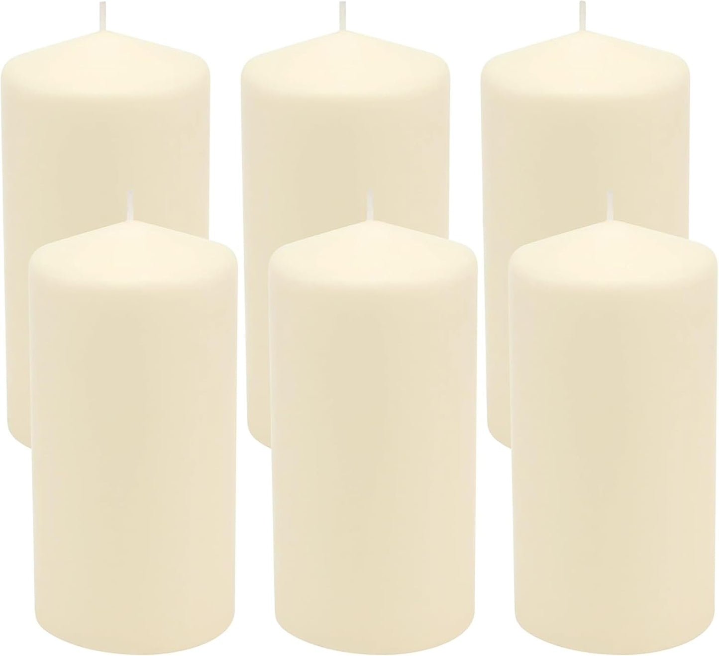 Stonebriar 6 Pack Tall 3 x 6 Inch 65 Hour Long Burning Unscented Ivory Wax Pillar Candles
