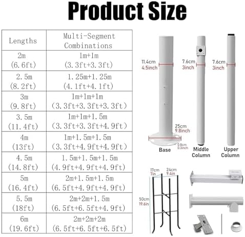 Universal Security Camera Mounting Pole, Adjustable 6.6FT to 19.6FT Stand for Solar Street Lights & Outdoor Surveillance, Ideal for Backyard, Garden & Driveway Use