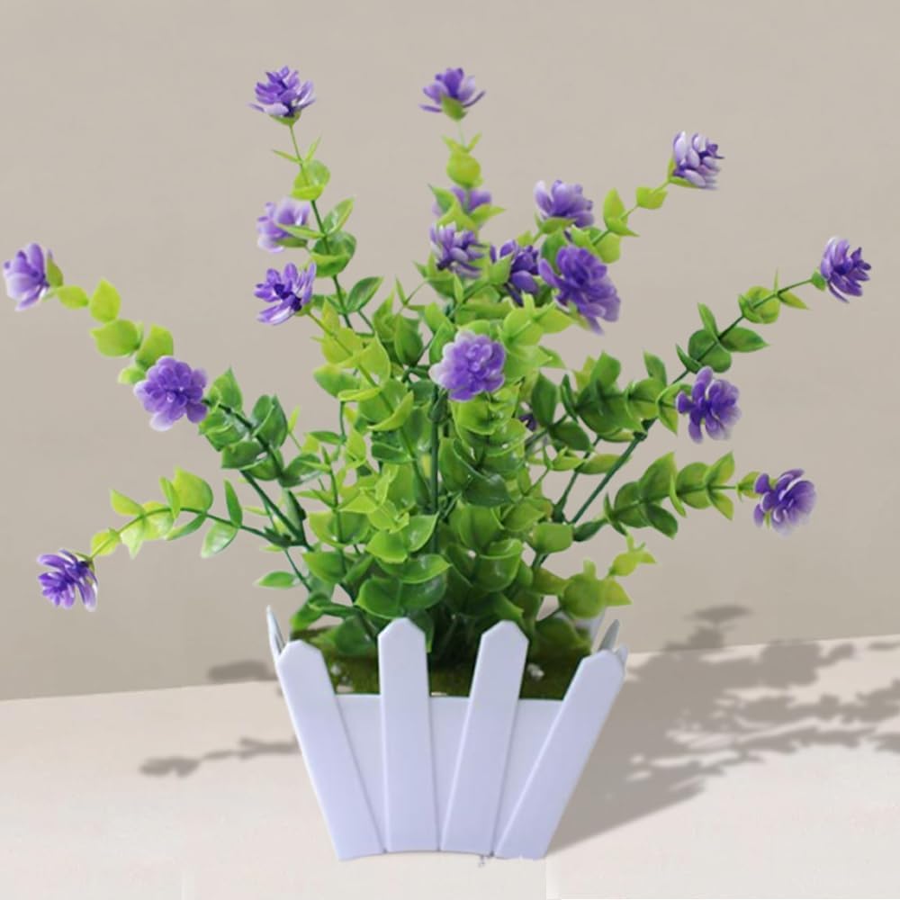 Artificial Faux Plants Flowers,Mini Plastic Potted Fake Flowers Plants,Fence Pot for Outside Home Planter Porch Patio Yard Office Desk Decor