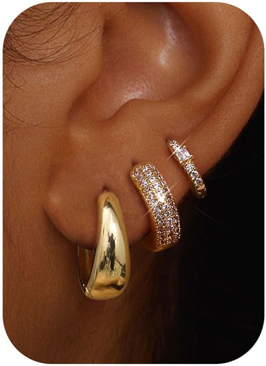 LOLIAS Small 14K Gold Plated Chunky Hoop Earrings for Women Hypoallerg