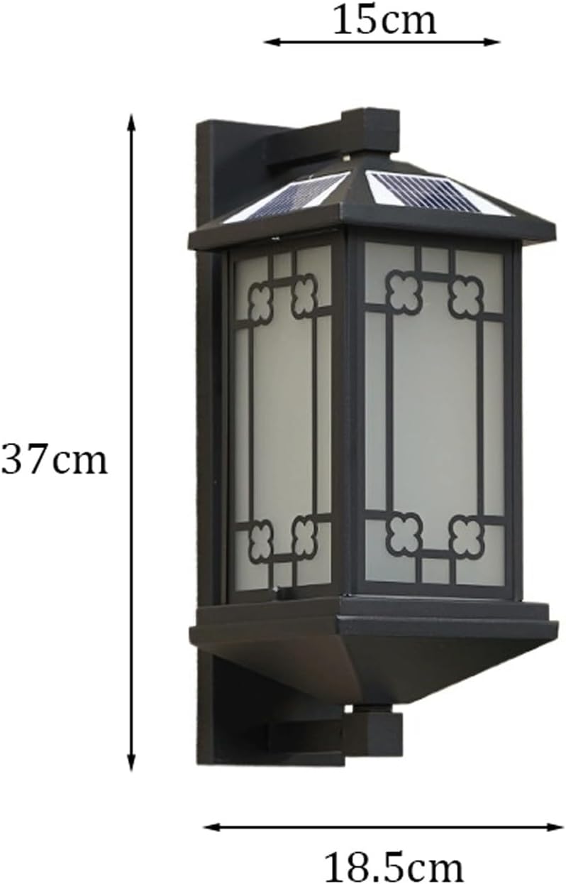 Solar Outdoor Wall Lantern IP65 Waterproof, Black Exterior Sconce Lamp