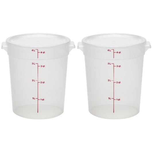 Cambro Food Storage Containers with Lids (BPA-Free) - 4 Quart - Food Grade Buckets with Lids (2 Pack) - For Dough Proofing and Brining (Translucent)