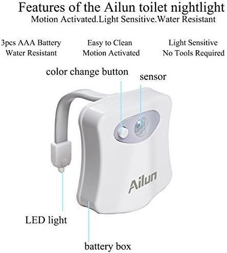 Toilet Night Light 2Pack by Ailun Motion Sensor Activated LED Light 8 Colors Changing Toilet Bowl Illuminate Nightlight for Bathroom Battery Not Included Perfect with Water Faucet Light