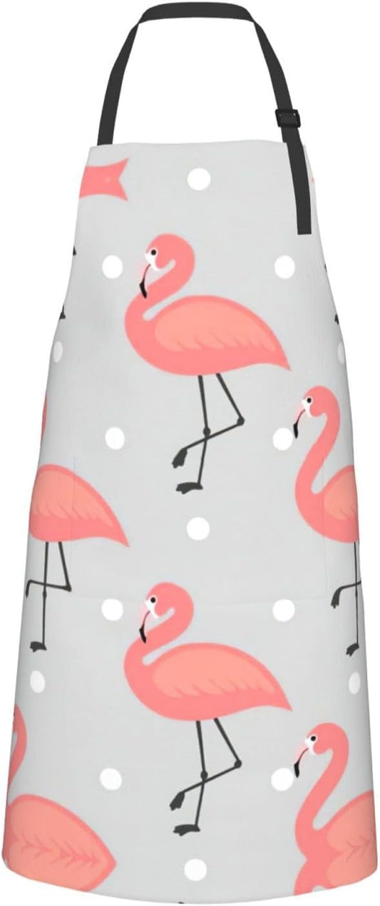 Flamingo Print Laundry apron 28x33 In Waterproof Kitchen Apron with Pockets for Cooking Baking