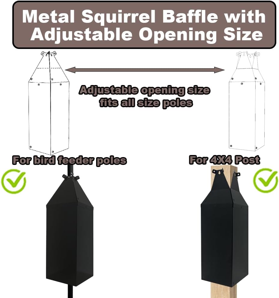 24.4Inch Metal Squirrel Baffle, Adjustable Opening Size, for Up to 4x4 Inch Wide Wooden Post, Squirrel Baffle for Bird Feeders Without Removing Bird Feeder Poles Or Shepherd's Hooks.