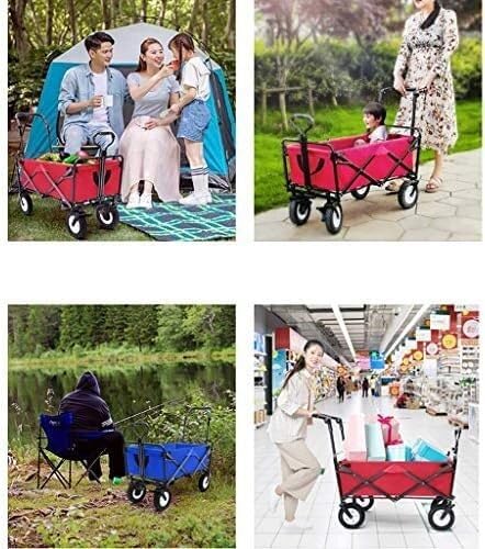 Portable Camping Cart,Heavy Duty Folding Beach Camping Trolley Cart with 4 Wheels Outdoor Garden Shopping and Fishing Wagon Pull Truck for Festivals (Blue)