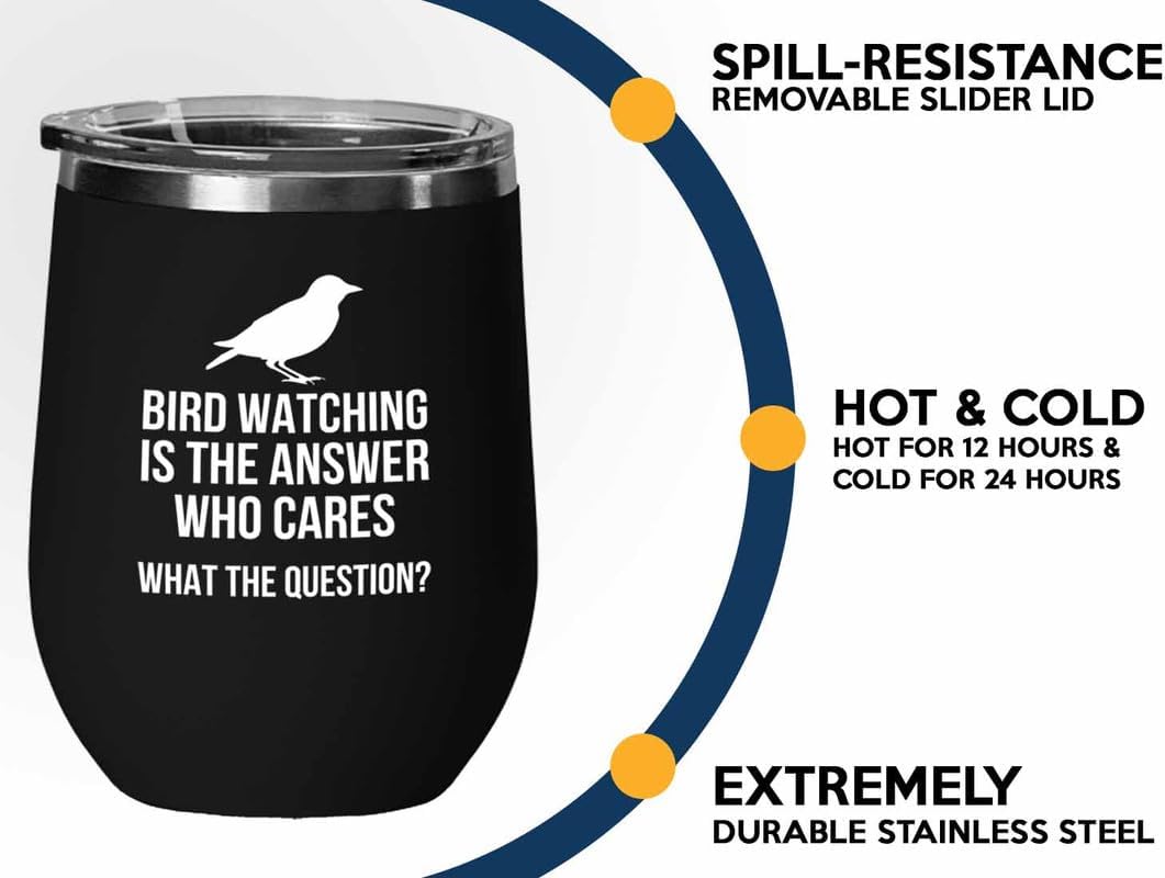 Birding Black Edition Wine Tumbler 12oz - Bird watching is - Bird Feed