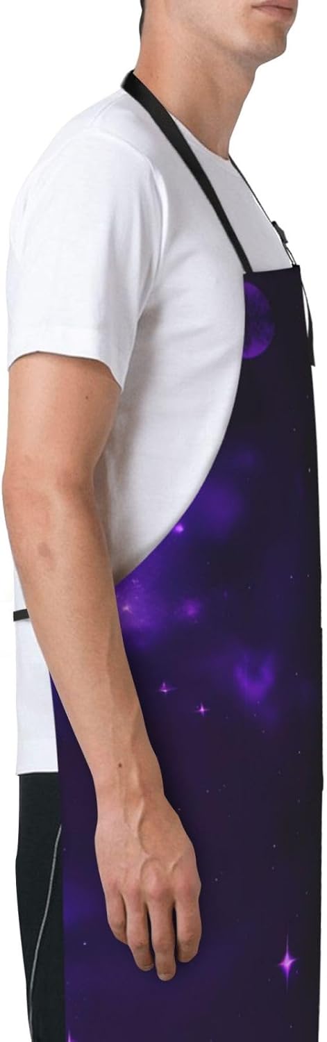 Galaxy Starry Space Purple Starry Print 28 x 33in Waterproof Apron with Pockets Fashionable Versatile Smock for Baking
