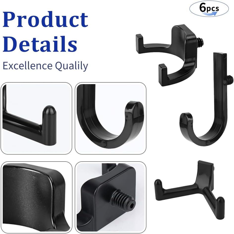 6Pcs Heavy Duty ABS Storage Shed Hooks， J/U/V Shapes Wall Mounted Organizers for Ladders, Garden Rakes, Bulk Tools & Shed Accessories