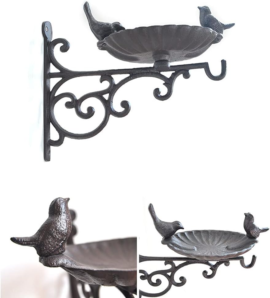 Bird Bath Cast Iron Bird Feeder with 2 Birds Decoration Frost Proof Wild Birds Water Bowl Wall Mount with Hook