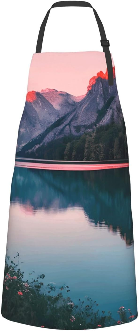 YANYU Lake and Sunset Print 28x33 In Kitchen Apron Stylish Chef Apron 