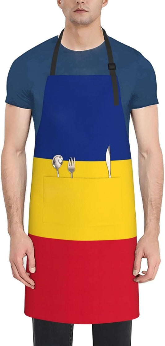 Flag of Romania print Waterproof chef's apron with pocket apron for kitchen cooking baking barbecue and gardening