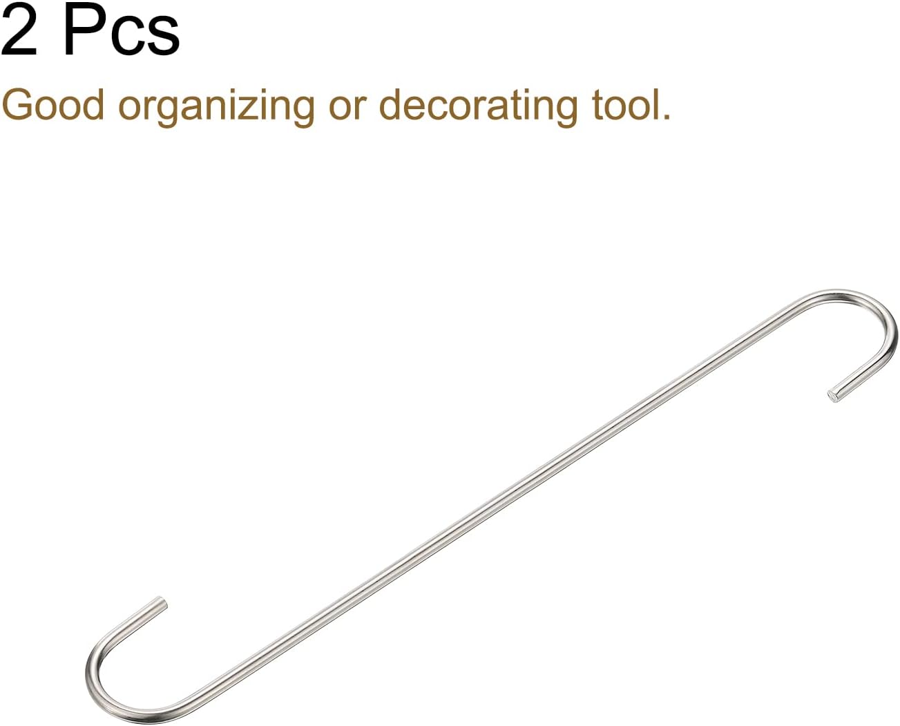 uxcell S Hanging Hooks, 12inch(300mm) Extra Long Steel Hanger, Indoor Outdoor Uses for Garden, Bathroom, Closet, Workshop, Kitchen, Matt Silver, 2Pcs