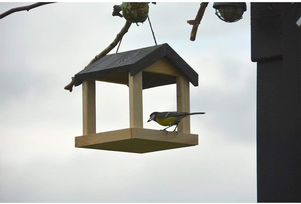 Esschert Design FB463 Hanging House-Shaped Wood Bird Feeder with Rope