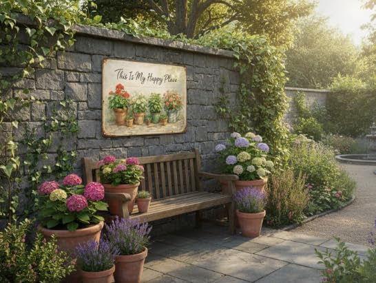 Funny sign Garden Gifts This Is My Happy Place Vintage Tin Sign for Home Garden Patio Yard Decor 8 X 12 Inch