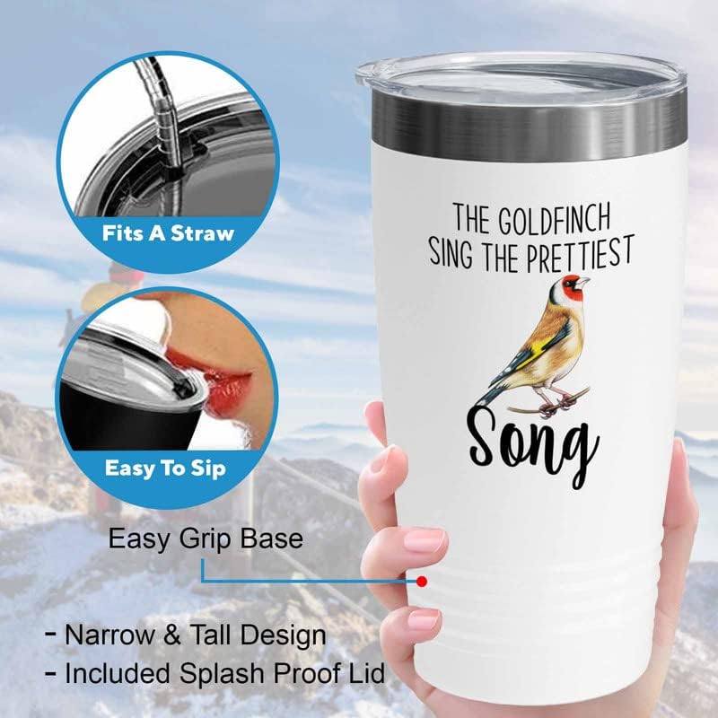 Bird Lover White Edition Viking Tumbler 20oz - Prettiest Song - Hummingbird Nest Cage Parrot Dad Gardening Outdoor Birdwatcher Feeder