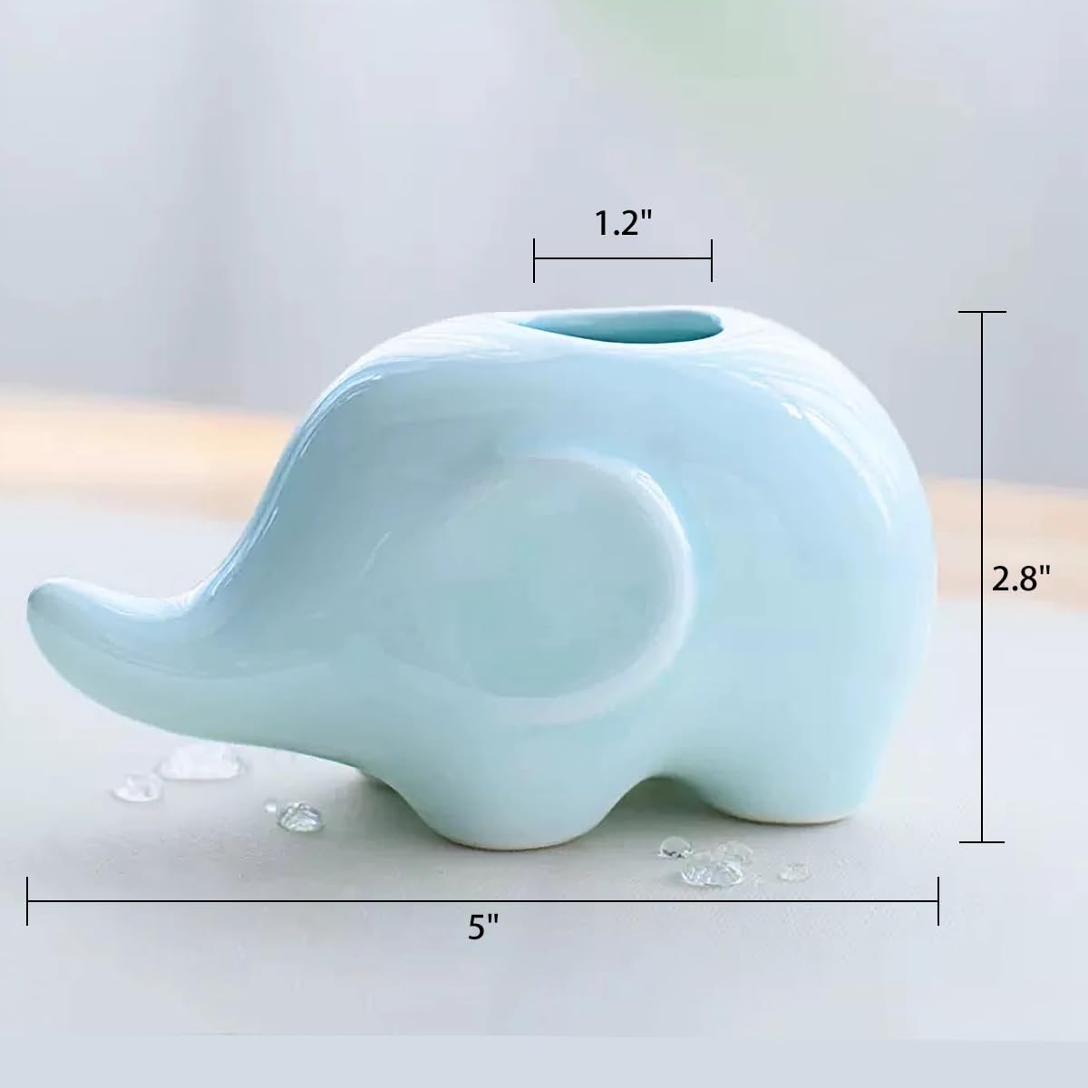 GeLive Cute Elephant Pen Pencil Holder Ceramic Desk Fidget Decor Organizer Mini Hydroponic Vase Small Air Plant Pot Succulent Planter Tabletop Craft Ornament Light Greenish Blue