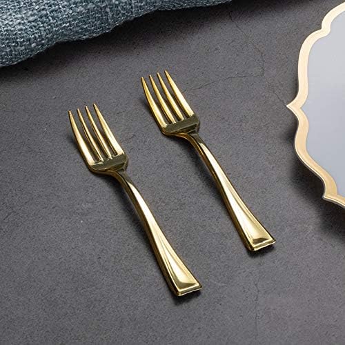 Posh Setting - Plastic Mini Forks, Gold Mini Forks, Gold Plastic Mini Dessert Forks, Disposable Tiny Gold Forks, 4 inch Gold Plastic Forks, Taster Forks, Small Forks, Appetizer Forks (80 Pack)