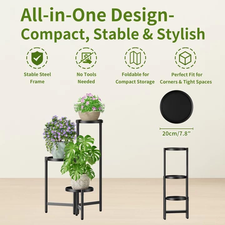3 Tier Large Plant Stand Indoor with 7.9 Inch Wide Tray, Tiered Corner