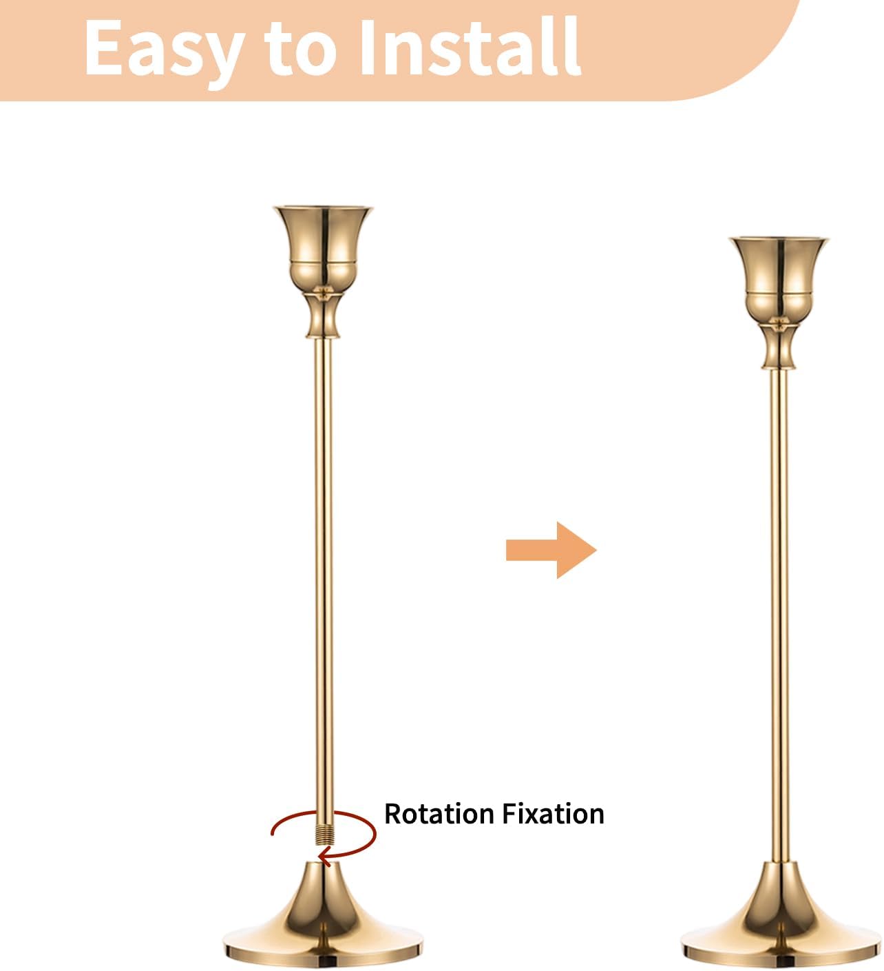 2 Sets(6 Pcs) Brass Gold Metal Taper Candle Holders Candlestick Holder