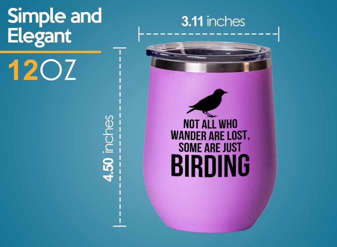 Birding Pink Edition Wine Tumbler 12oz - Not all who wander - Bird Feeder Backyard Birdwatcher Gifts Birding Bird Lover