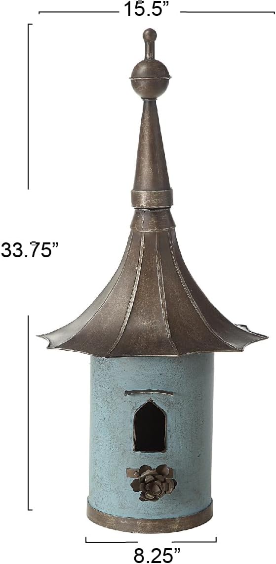 Creative Co-Op Cottagecore Free-Standing Decorative Metal Birdhouse fo