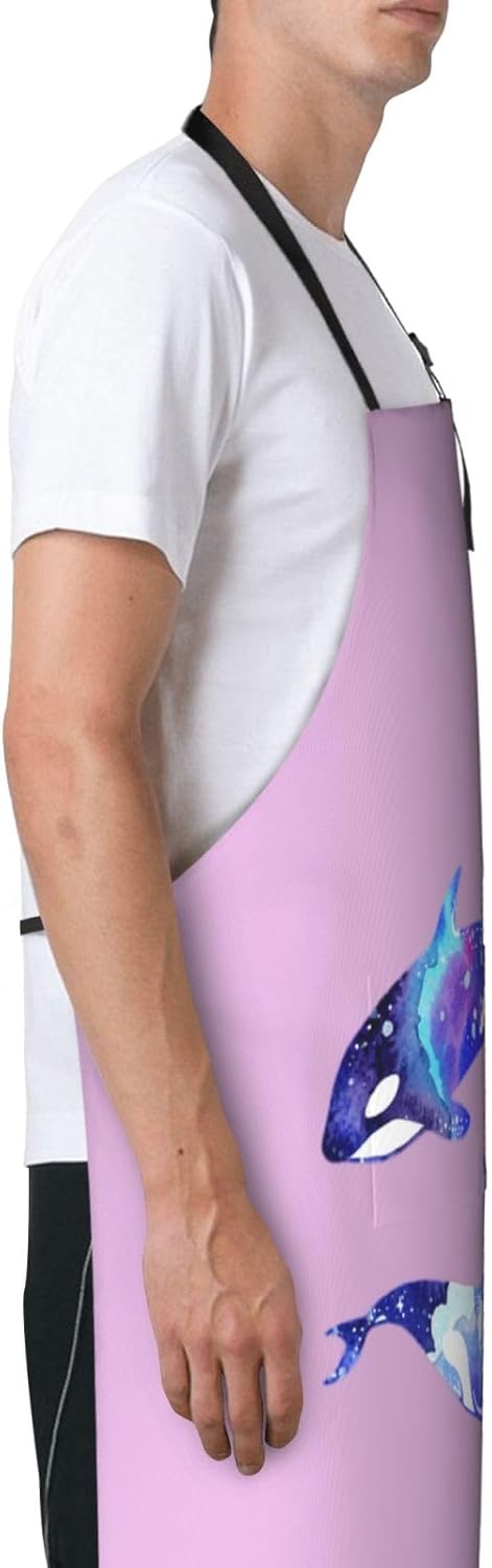 Orca Killer Whale Print 28x33 In Adult Kitchen Apron with Pockets Versatile Chef Smock for Cooking Baking