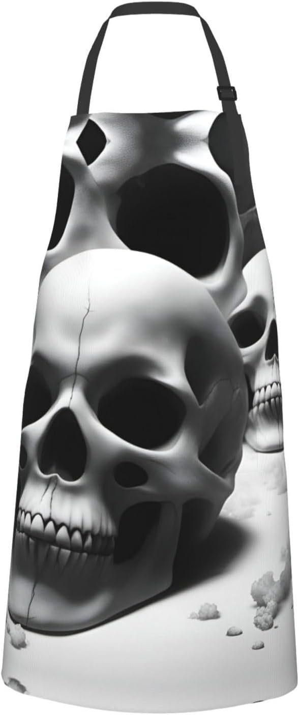Black and white skulls print Waterproof chef's apron with pocket apron for kitchen cooking baking barbecue and gardening