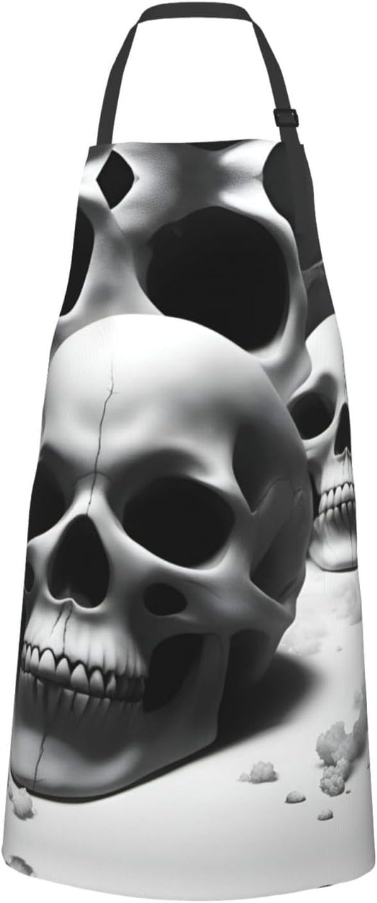 Black and white skulls print Waterproof chef's apron with pocket apron for kitchen cooking baking barbecue and gardening
