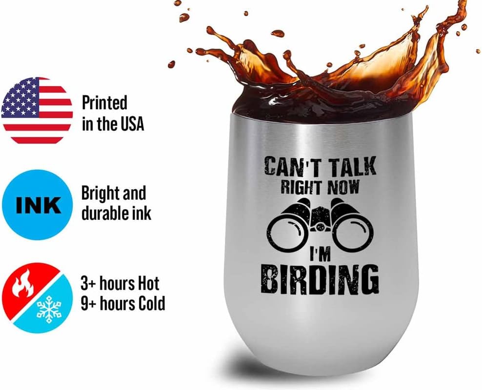 Bird Lover Silver Edition Wine Tumbler 12oz - Can't Talk Right Now - H