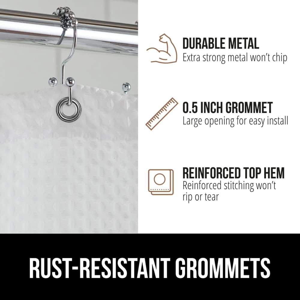 GORILLA GRIP Waffle Shower Curtain, Thick Weighted Fabric, Wrinkle and Rust Resistant, Classic Hotel Quality Design, Heavy Duty Long Curtains for Bathroom Showers, Bath Tubs, Machine Wash, 72x72 White