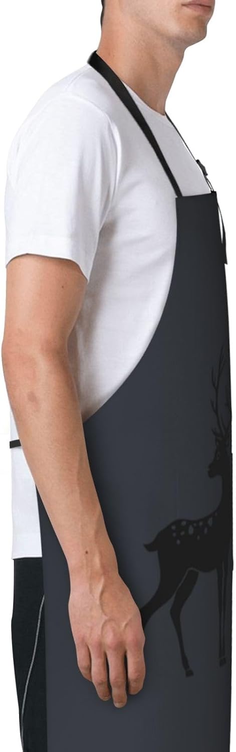 Deer print Waterproof apron with pocket adjustable cooking apron for adult kitchen bibs to bake