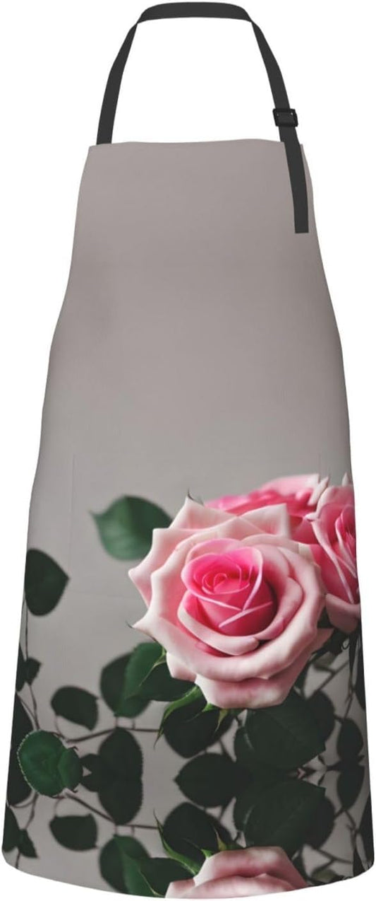 Pink Rose Print Laundry apron 28x33 In Waterproof Kitchen Apron with P