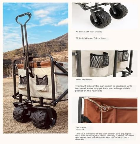 Portable Camping Cart,Outdoor Folding Beach Camping Trolley Cart with Tent Trailer Off Road Supplies Picnic Camp Shopping Green Color